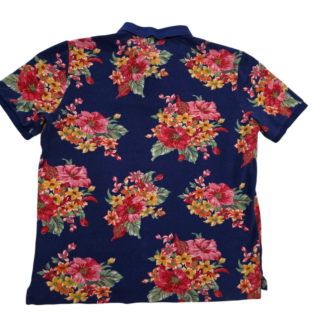Polo Ralph Lauren Mens Polo Shirt Navy Blue Floral Tropical Print Medium - Picture 3 of 7